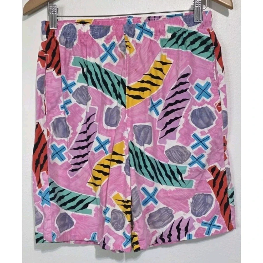 Vintage Jams World Original Surf Pink Geometric Drawstring Shorts Retro 80s 90s